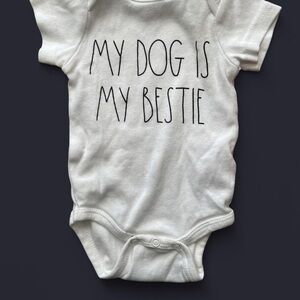 Rae Dunn White Baby Onesie with Black 'My Dog Is My Bestie' Text
